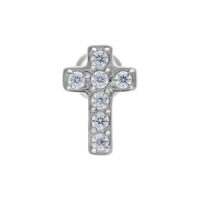 Barbell d'oreille en titane avec croix en cristal Barbell d'oreille argenté avec croix en cristal clair en titane sur fond blanc