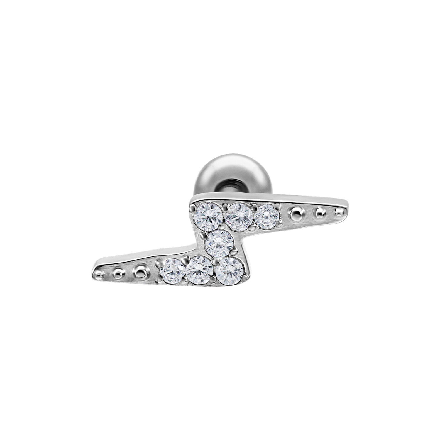 Barbell en argent avec cristaux - Piercing d'oreille Piercing d'oreille en argent avec cristaux clairs sur fond blanc