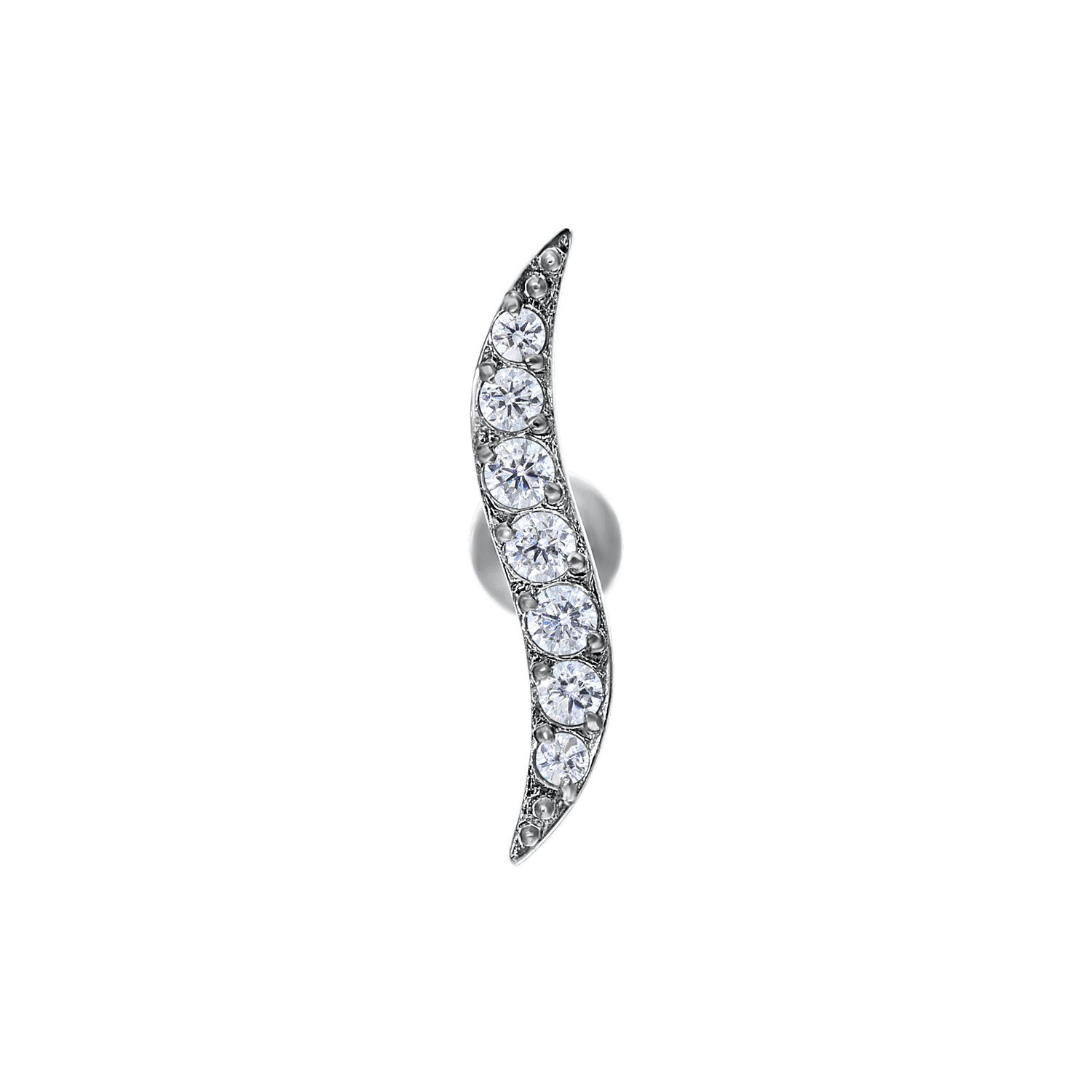 Barbell d'oreille Crystal Wave en titane argenté Barbell d'oreille en titane argenté avec cristaux sur fond blanc