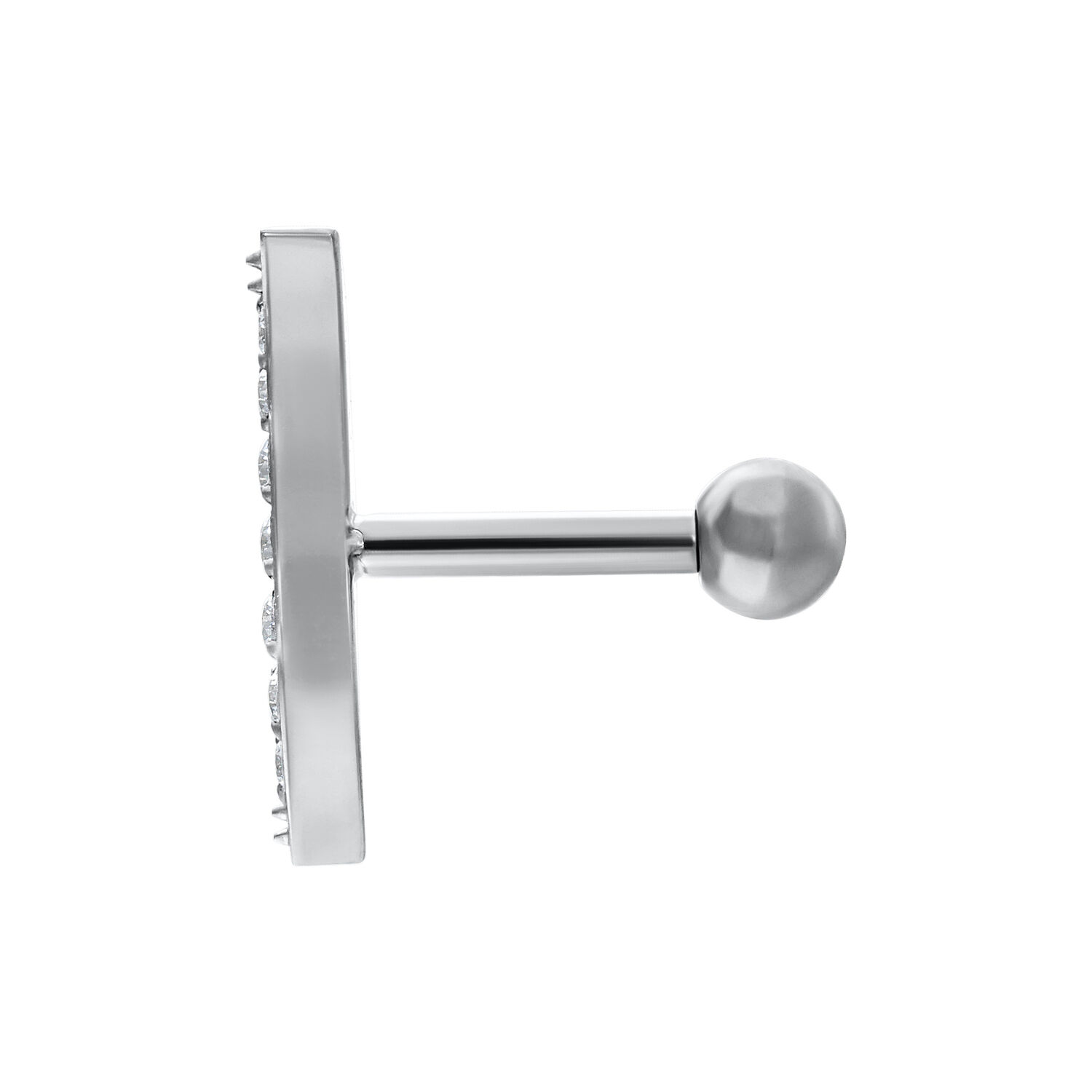 Barbell d'oreille Crystal Wave en argent Barbell d'oreille en argent avec cristaux sur fond blanc