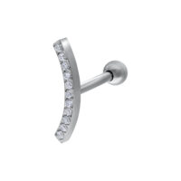 Barbell d'oreille avec cristaux en argent Barbell d'oreille en argent avec cristaux clairs sur fond blanc
