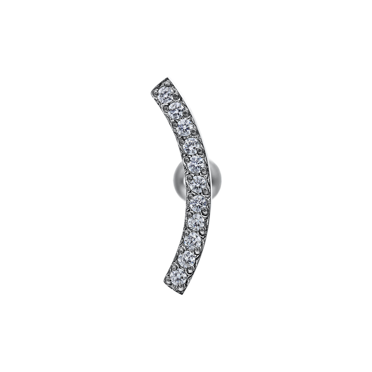 Crystal Bow oreille barbell en titane noir Barbell d'oreille en titane noir avec cristaux sur fond blanc