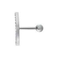 Barbell d'oreille argenté avec arc en cristal Barbell d'oreille argenté avec décoration en cristal sur fond blanc