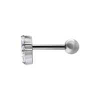 Barbell d'oreille argenté avec design Lotus en cristal sur fond blanc