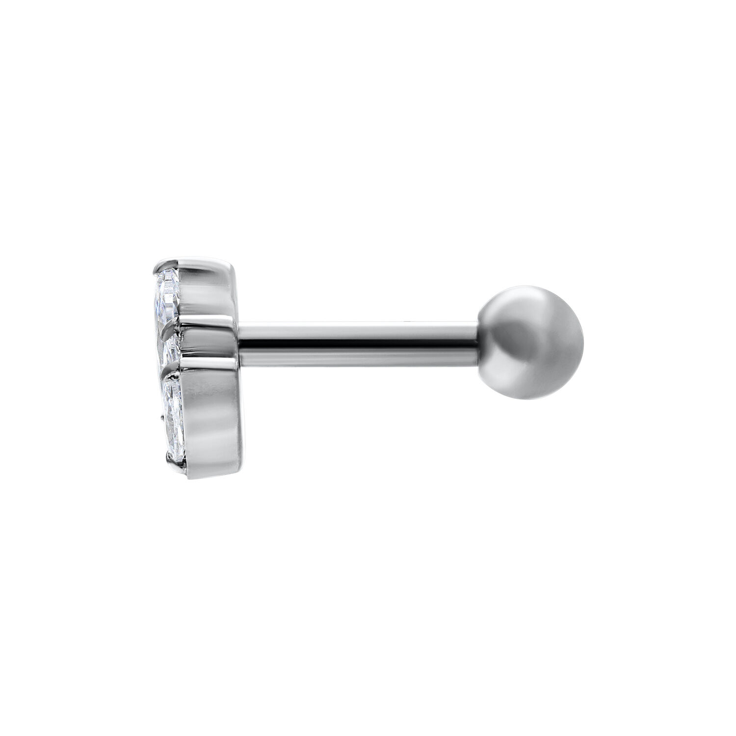 Barbell d'oreille argenté avec design Lotus en cristal sur fond blanc