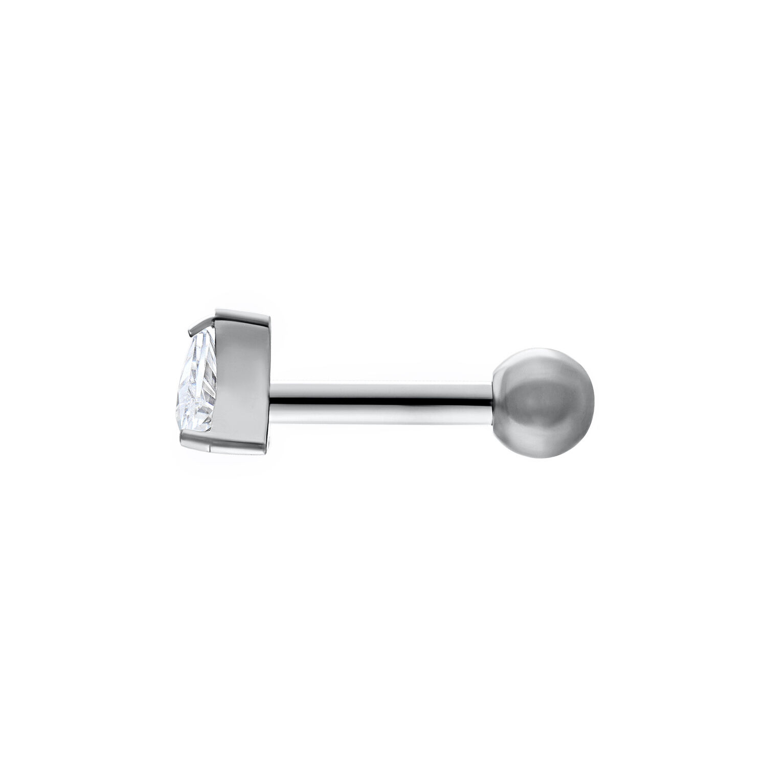 Barbell d'oreille en cristal triangulaire, titane Barbell d'oreille en titane avec cristal triangulaire sur fond blanc