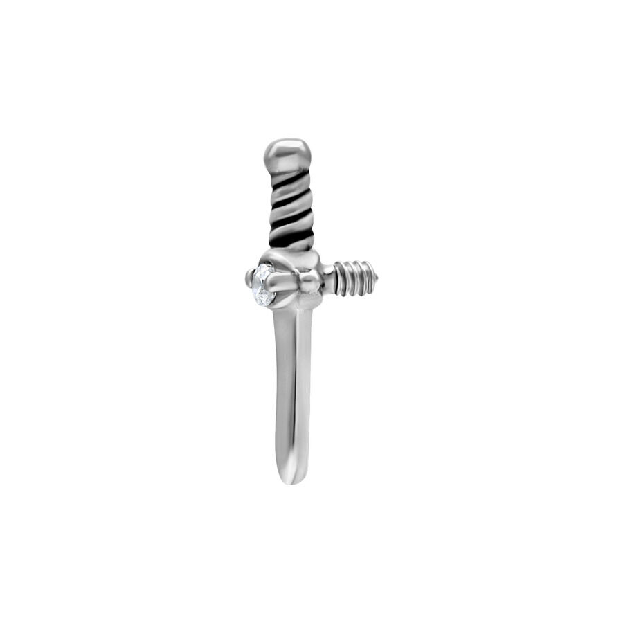 Embout de Dague en Cristal en Acier Chirurgical Embout de dague argenté avec cristal clair sur fond blanc