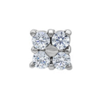 Embout en cristal argenté 0,8 mm Embout en cristal argenté avec quatre cristaux clairs sur fond blanc