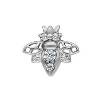 Embout en forme d'abeille en acier chirurgical argenté avec quatre cristaux clairs sur fond blanc
