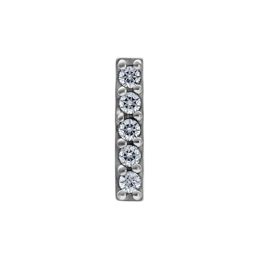 Embout argenté avec cristaux 8,5 mm Embout de piercing argenté avec cinq cristaux clairs sur fond blanc