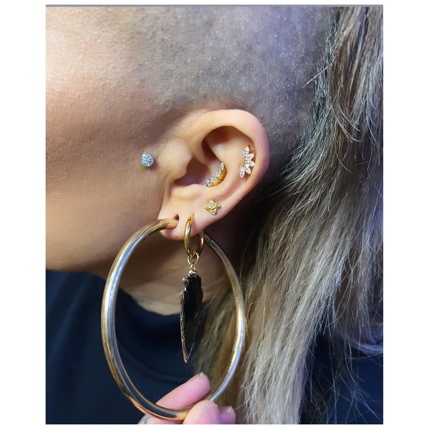 Oreille avec embout Marquise en acier chirurgical, cristal clair