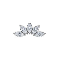Embout Marquise argenté avec cinq cristaux clairs sur fond blanc