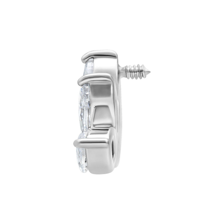 Embout Marquise argenté avec cristal, vue latérale, sur fond blanc