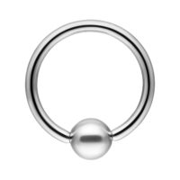Anneau de fermeture à bille en argent pour implantation Anneau en acier chirurgical argenté avec fermeture à bille sur fond blanc