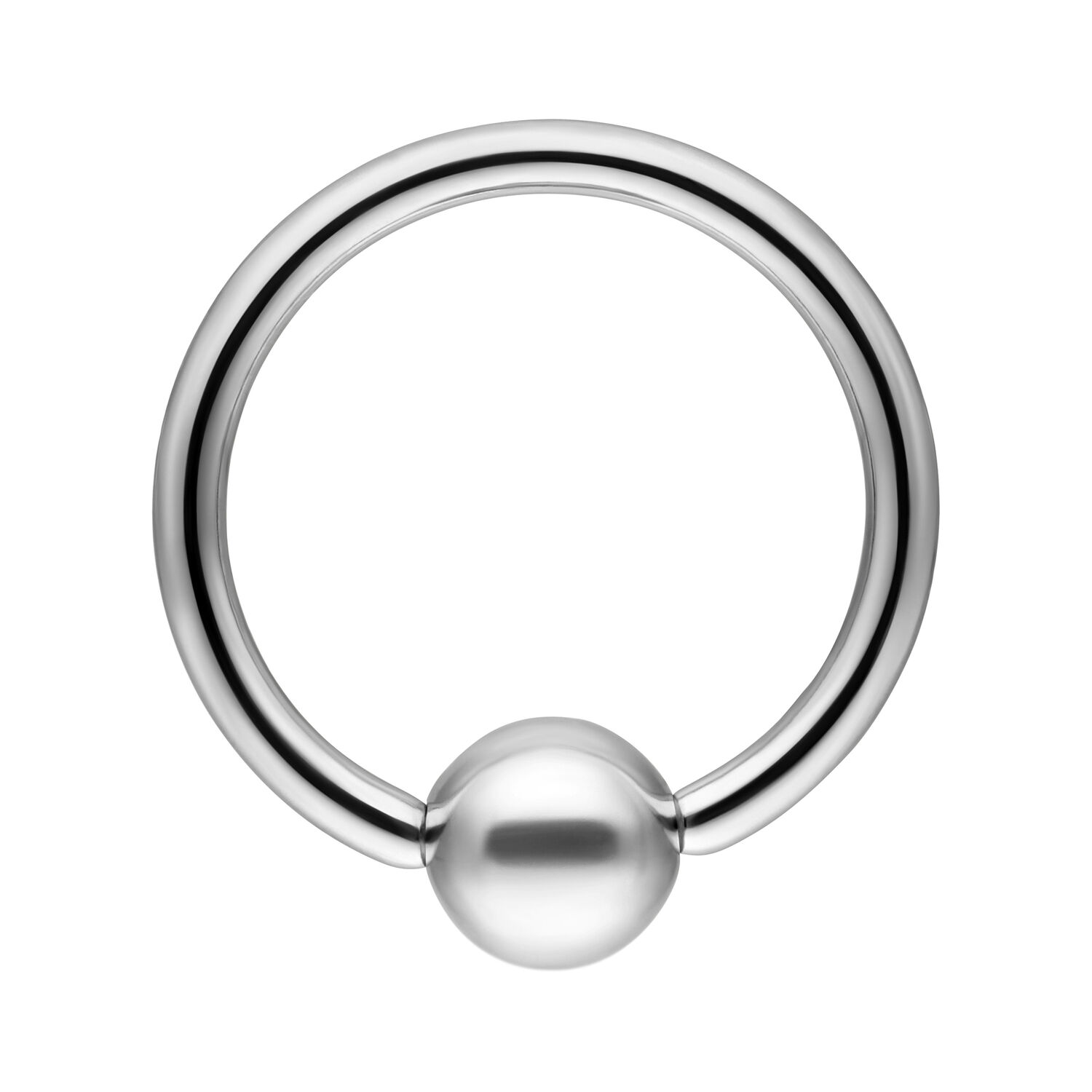 Anneau de fermeture à bille en argent pour implantation Anneau en acier chirurgical argenté avec fermeture à bille sur fond blanc