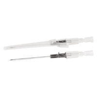 Set de Piercing Introcan Safety Deux aiguilles de piercing transparentes en acier chirurgical sur fond blanc
