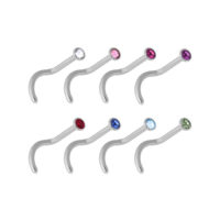 Clous de nez en acier chirurgical avec cristaux Huit clous de nez argentés avec des cristaux colorés sur fond blanc