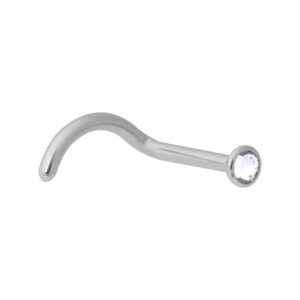 Clou de nez en acier chirurgical argenté avec cristal clair sur fond blanc