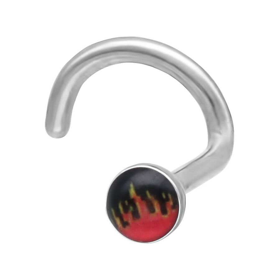 Clou de nez Icon Flame argenté de Wildcat Clou de nez argenté avec motif de flammes sur fond noir, forme courbée
