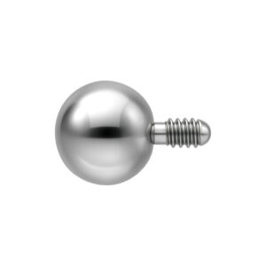 Boule argentée pour Labret avec filetage externe, adaptée aux piercings, sur fond blanc