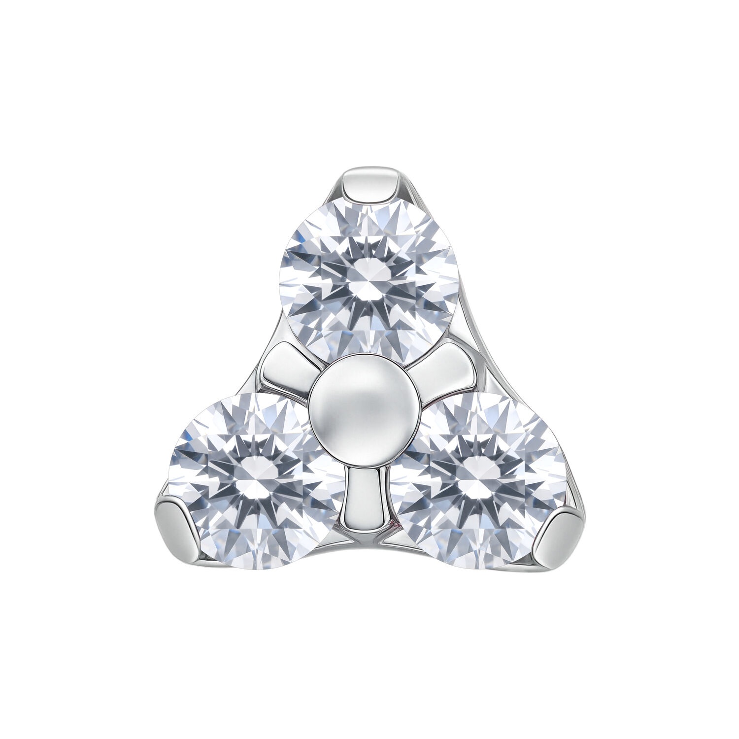 Embout Trinity Argent avec Pierres Claires Embout Trinity argenté avec trois pierres claires sur fond blanc