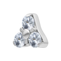 Trinity embout avec cristaux pour labrets Embout Trinity argenté avec trois pierres cristallines sur fond blanc