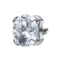 Embout argenté avec cristal pour piercing Embout de piercing argenté avec pierre cristalline sur fond blanc