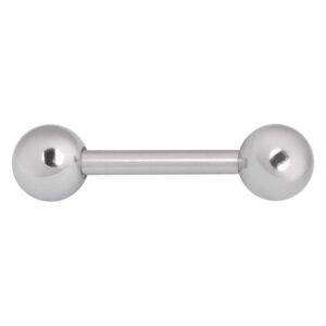 Barbell piercing en argent avec deux extrémités sphériques sur fond blanc