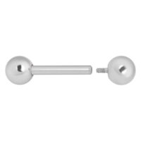 Barbell en argent avec filetage interne Barbell en argent avec boule amovible sur fond blanc