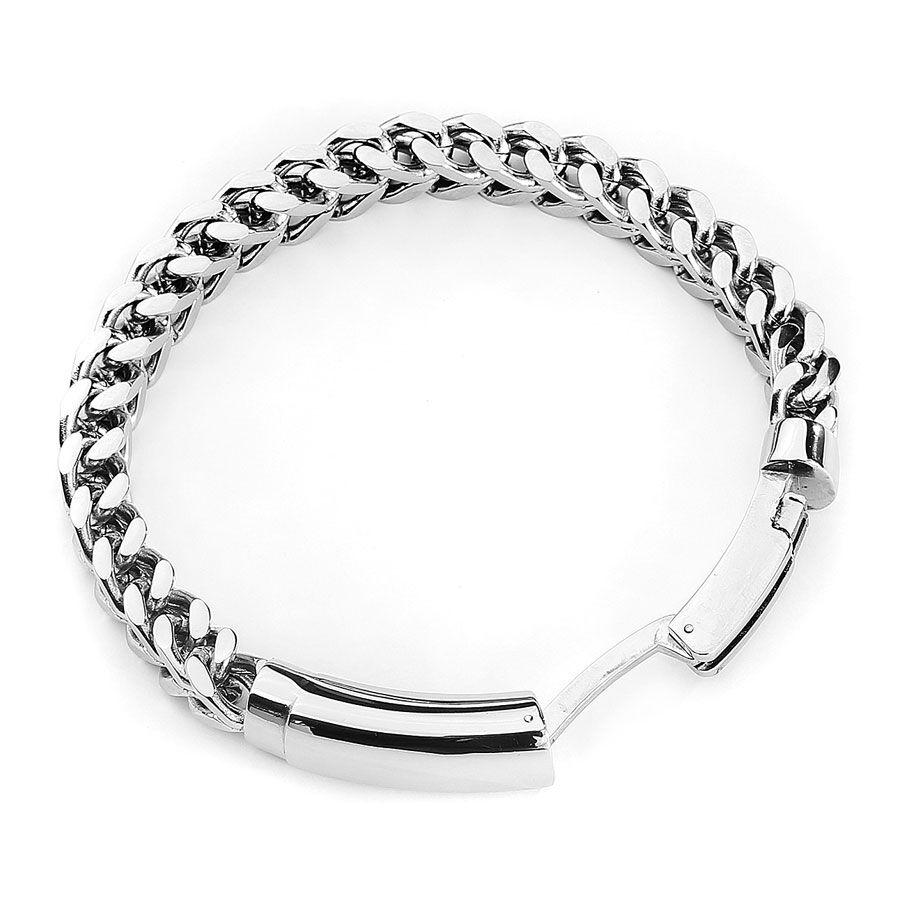 Bracelet Snake Basic en acier gravable Bracelet brillant en acier chirurgical argenté sur fond blanc