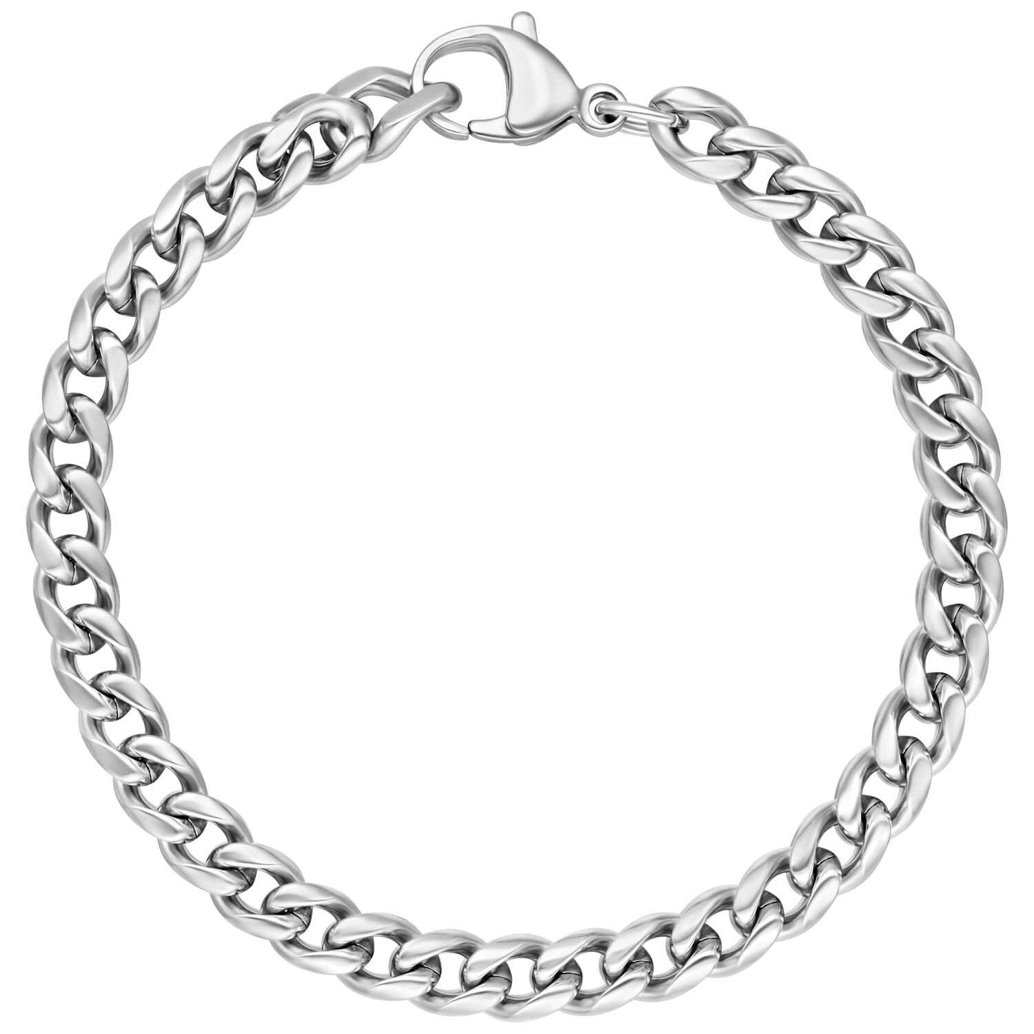 Bracelet tressé en argent en acier chirurgical sur fond blanc