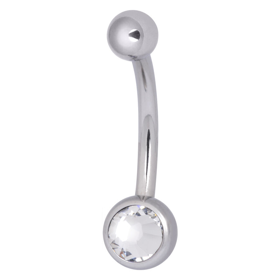 Mini-Jewelled Bananabell en acier chirurgical Mini-Jewelled Bananabell argenté avec cristal clair sur fond blanc