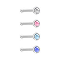 Clou de nez avec cristal en quatre couleurs Clou de nez en argent avec cristaux clairs, roses, bleu clair et bleu foncé sur fond blanc