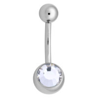Piercing de nombril en argent avec cristal Bananabell de nombril en argent avec grand cristal clair sur fond blanc