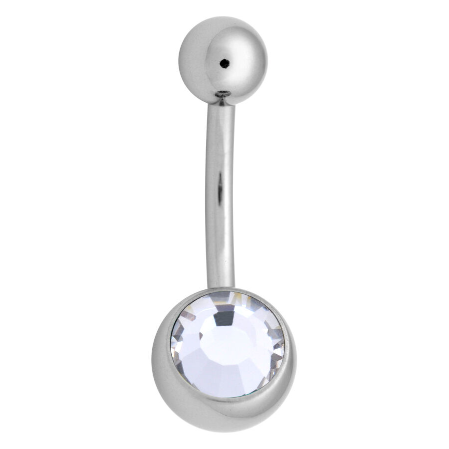Piercing de nombril en argent avec cristal Bananabell de nombril en argent avec grand cristal clair sur fond blanc