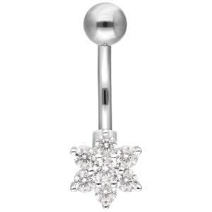 Piercing de nombril argenté avec pendentif cristal en forme de fleur