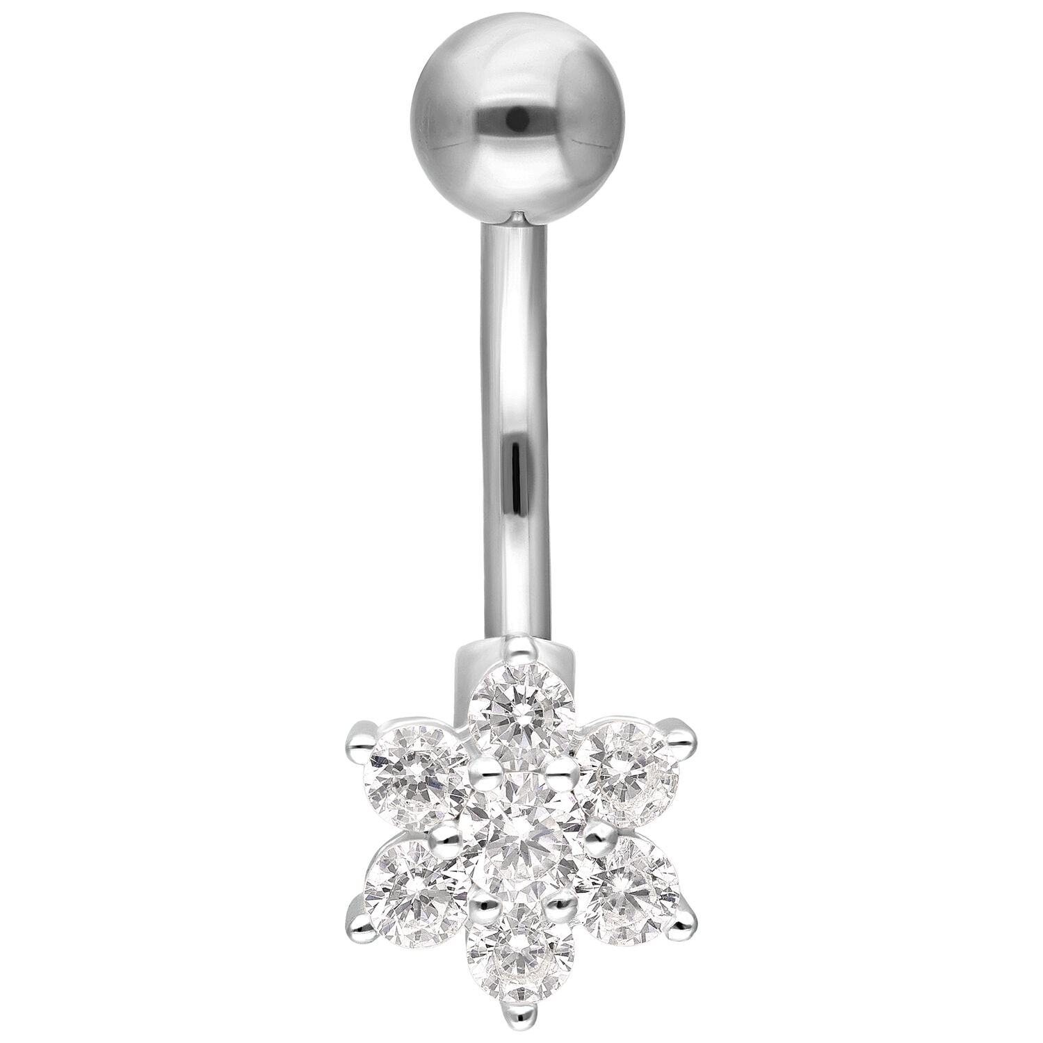 Banane de nombril Baby Flower argentée Piercing de nombril argenté avec pendentif cristal en forme de fleur