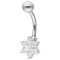 Piercing Bananabell Fleur Argentée pour Bébé Bananabell argenté avec fleur en cristal clair sur fond blanc