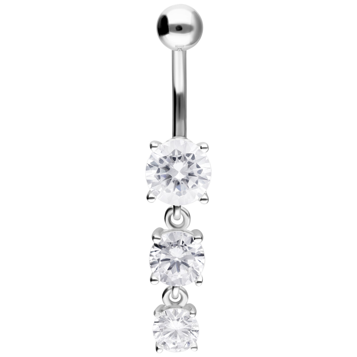 Banane en argent avec trois cristaux Banane en argent avec trois cristaux ronds et clairs sur fond blanc
