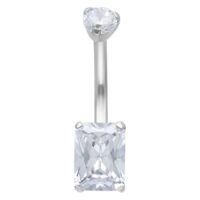 Banane en titane avec cristal argenté Piercing nombril en titane argenté avec cristal carré clair