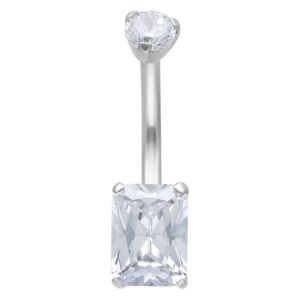 Piercing nombril en titane argenté avec cristal carré clair