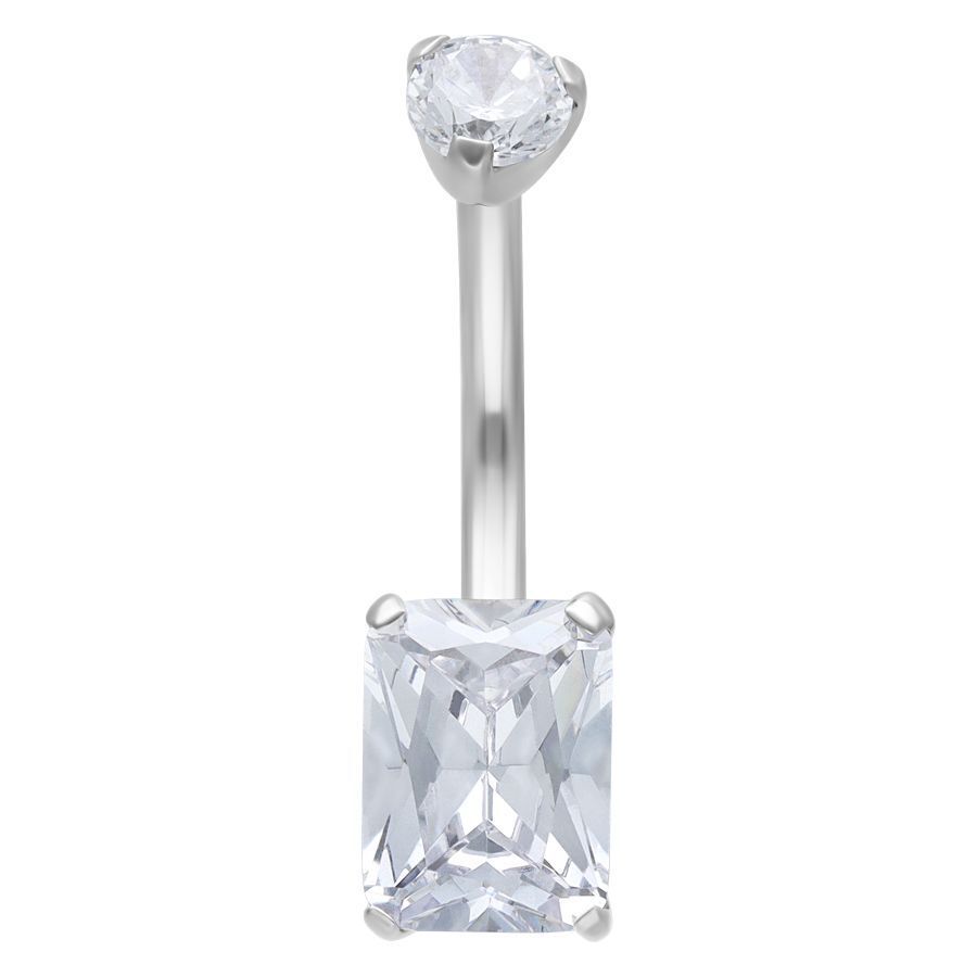 Banane en titane avec cristal argenté Piercing nombril en titane argenté avec cristal carré clair