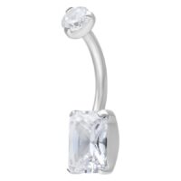 Banane en argent avec cristal carré Banane en argent avec cristal carré clair sur fond blanc