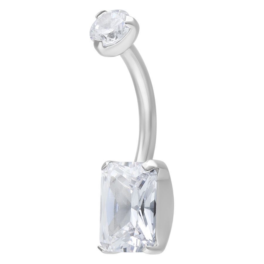 Banane en argent avec cristal carré Banane en argent avec cristal carré clair sur fond blanc