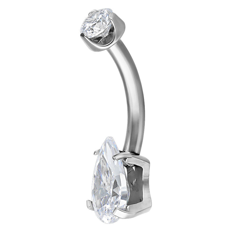 Banane Fancy Crown en argent avec cristal Banane en argent avec cristal clair, 10 mm de longueur, sur fond blanc