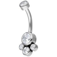 Piercing de nombril en argent avec cristaux, 12 mm Piercing bananabell en titane argenté avec cristaux clairs sur fond blanc