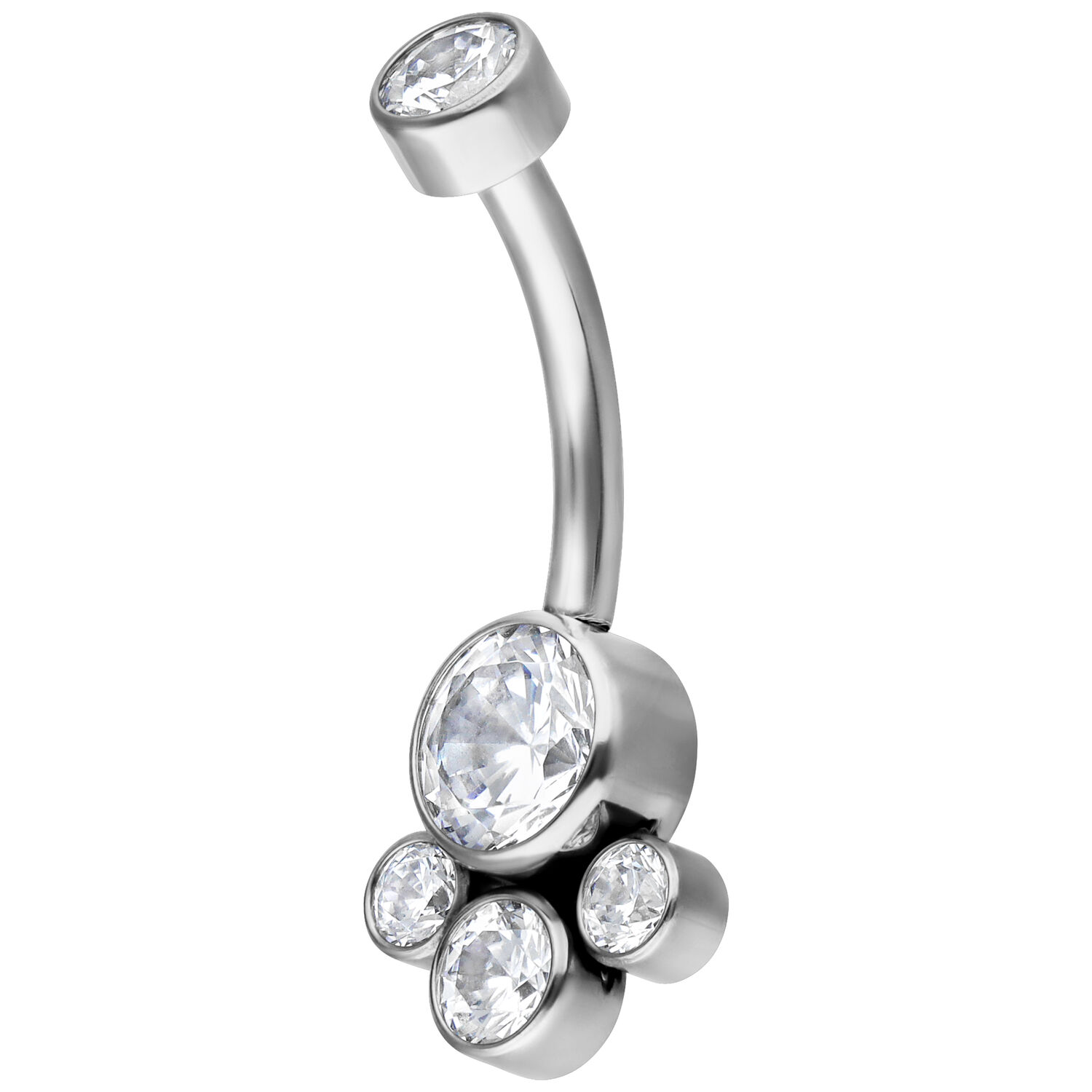 Piercing de nombril en argent avec cristaux, 12 mm Piercing bananabell en titane argenté avec cristaux clairs sur fond blanc
