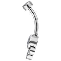 Banane en titane argentée avec cristal, 12 mm Banane de nombril en titane argentée avec cristal clair sur fond blanc