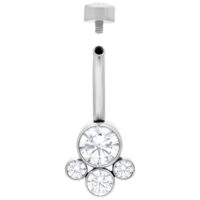Banane en argent avec cristaux clairs, 12mm Banane de nombril en argent en titane avec cristaux clairs sur fond blanc