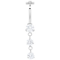 Banane Double Pendante en Argent 12mm Banane en argent avec trois cristaux clairs sur fond blanc